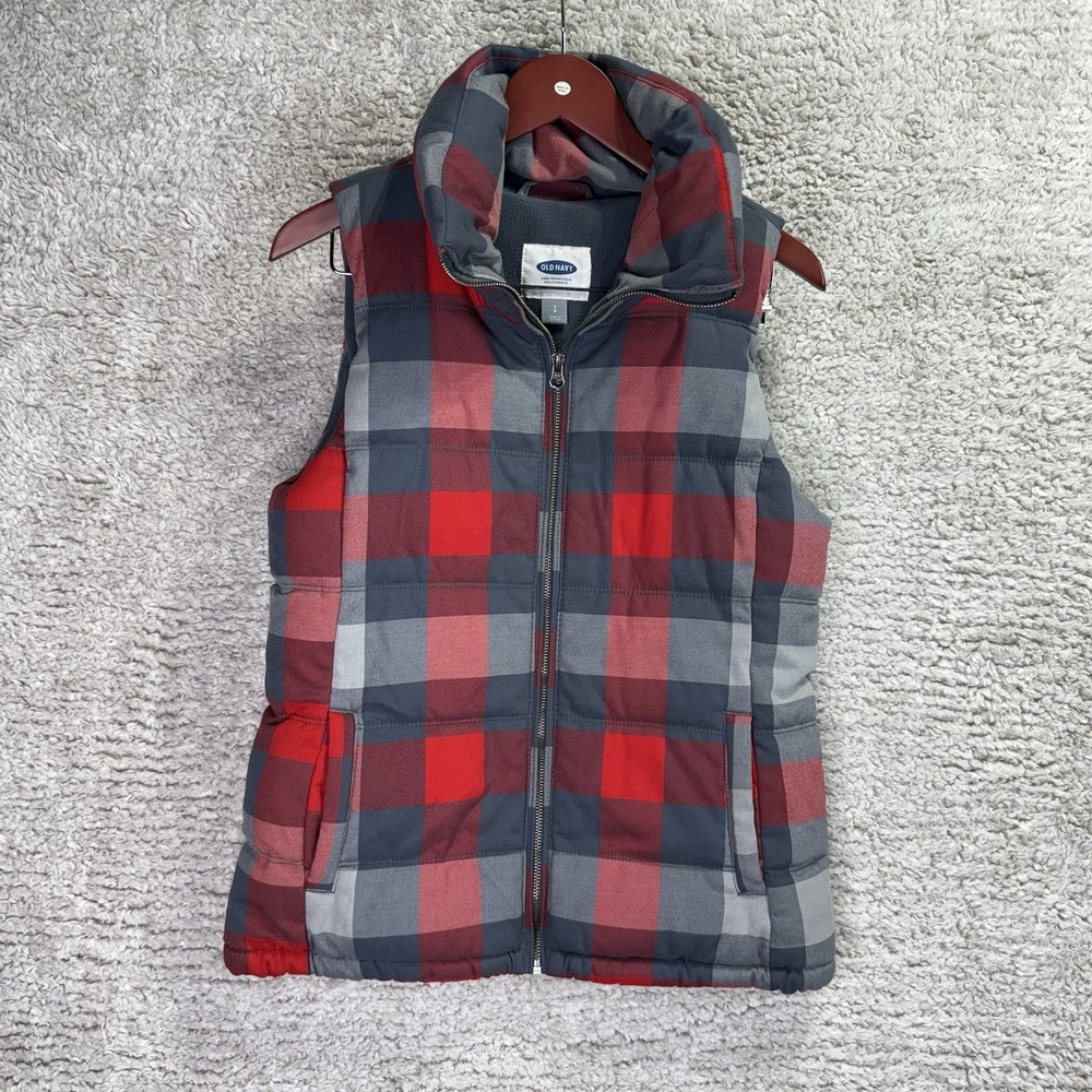 Oldnavy Puffer Best Women's‎ S Red Quilted Plaid Frost Free